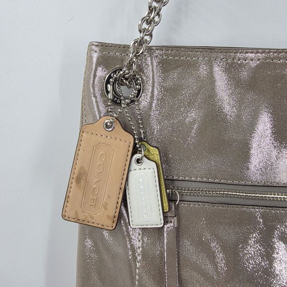Coach Poppy Silver Slim Leather Shoulder Crossbody Chain Strap Bag #21199 - Picture 4 of 7